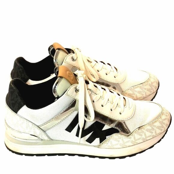 Michael Kors Maddy Two-Tone Gray & Silver Signature Logo & Mesh Trainers Size 6 - Picture 2 of 9